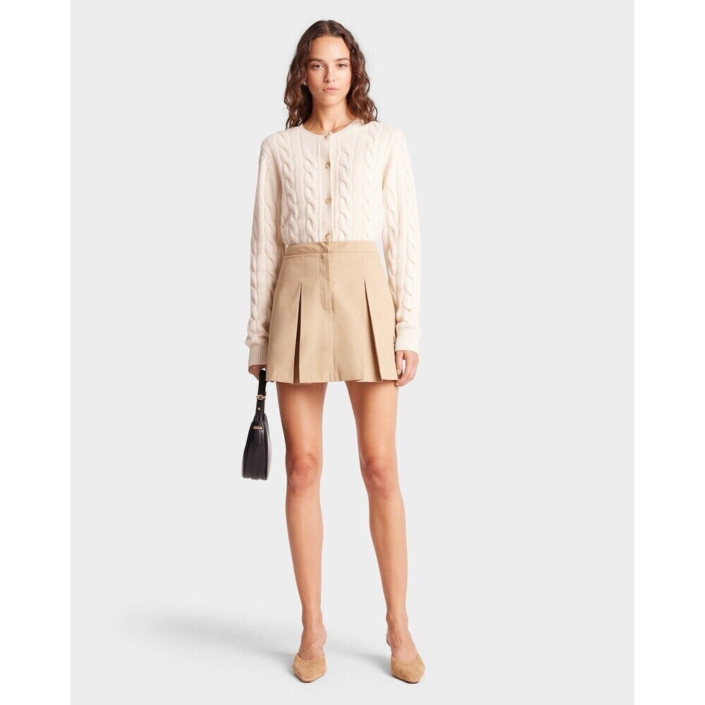 Sporty & Rich Vendome Box Pleat Skirt Beige Chocolate Preppy Equestrian Academia